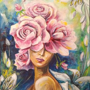 Acrylgemälde „Junge Frau und Lilien“